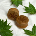 Pot Leaf Engraved Organic Wood Saddle Plug