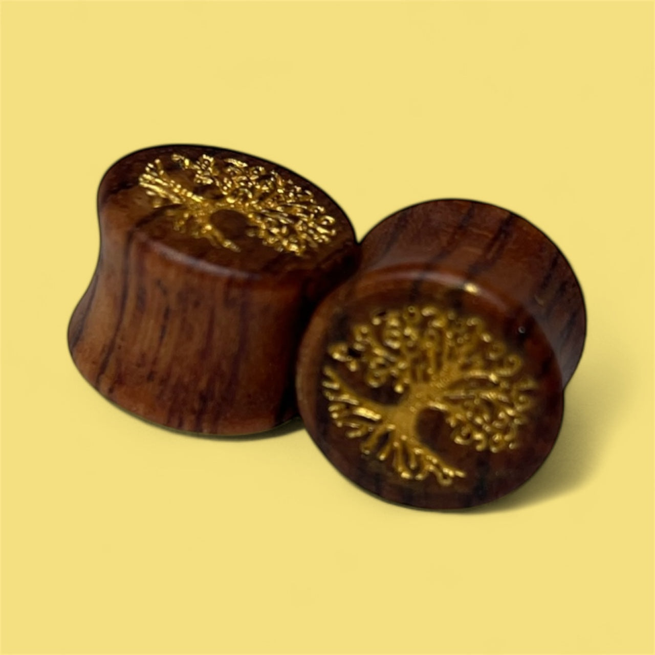 Double Flared Beech Wood Saddle Plug Gold Tree Of Life