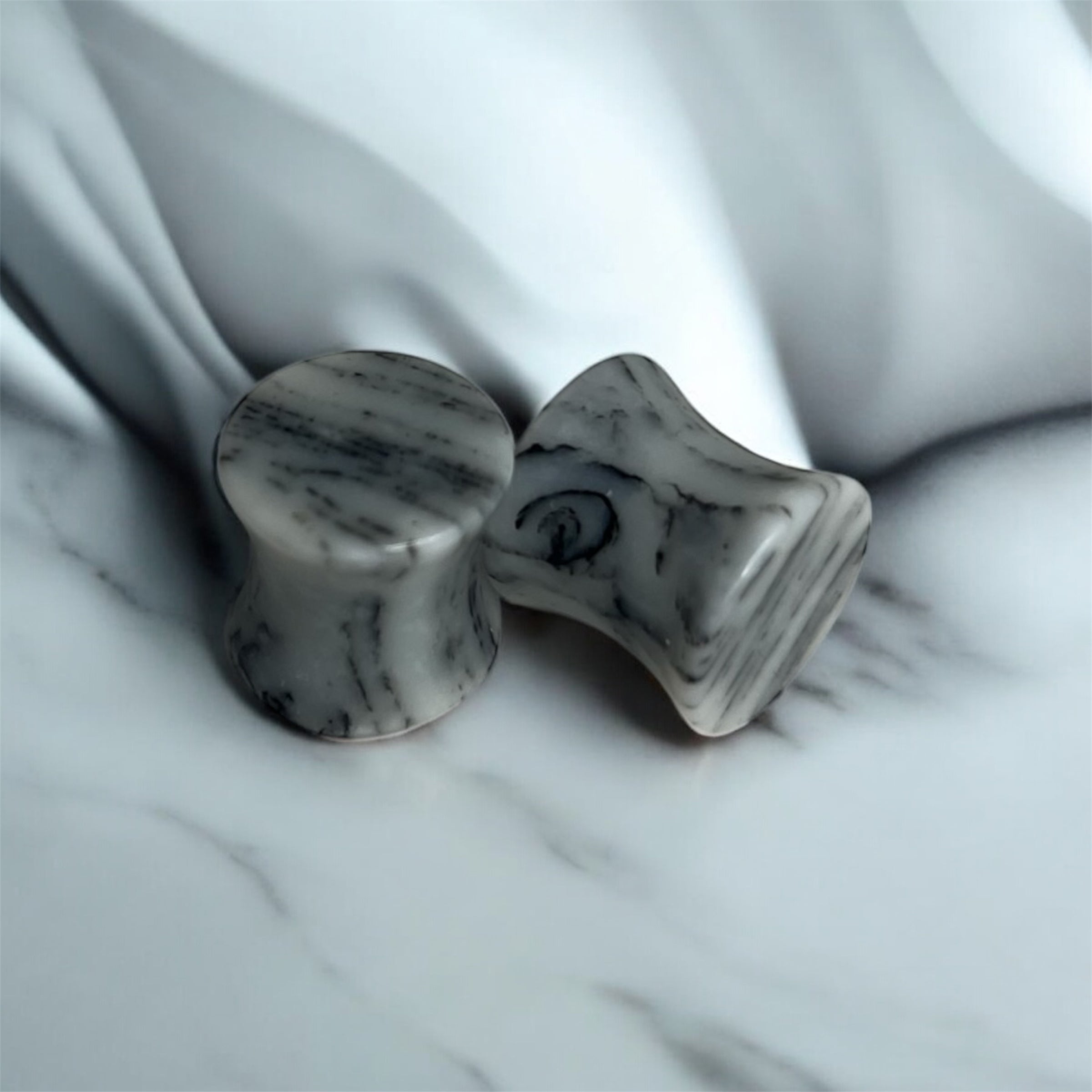 Grey Agate Semi Precious Stone Solid Saddle Plug
