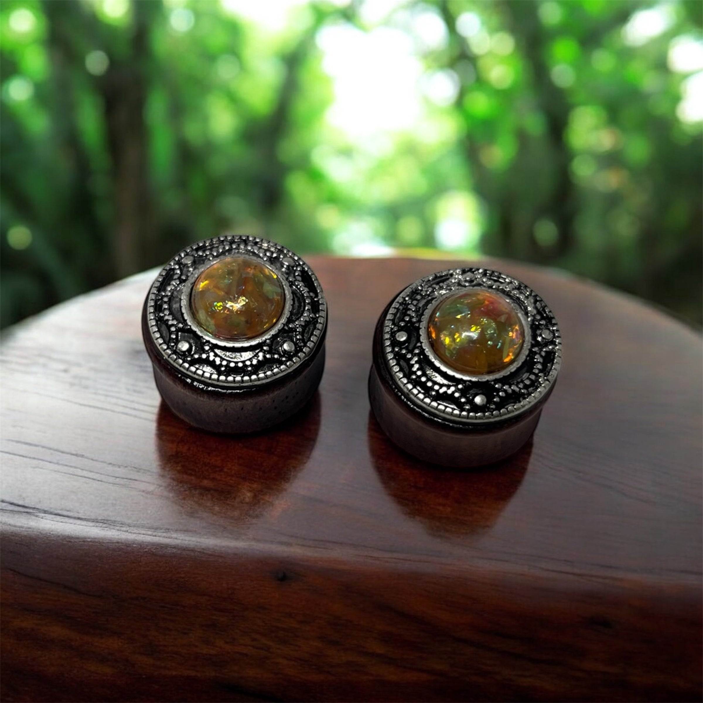 Antique Filigree Opal Center Ear Gages Double Flared