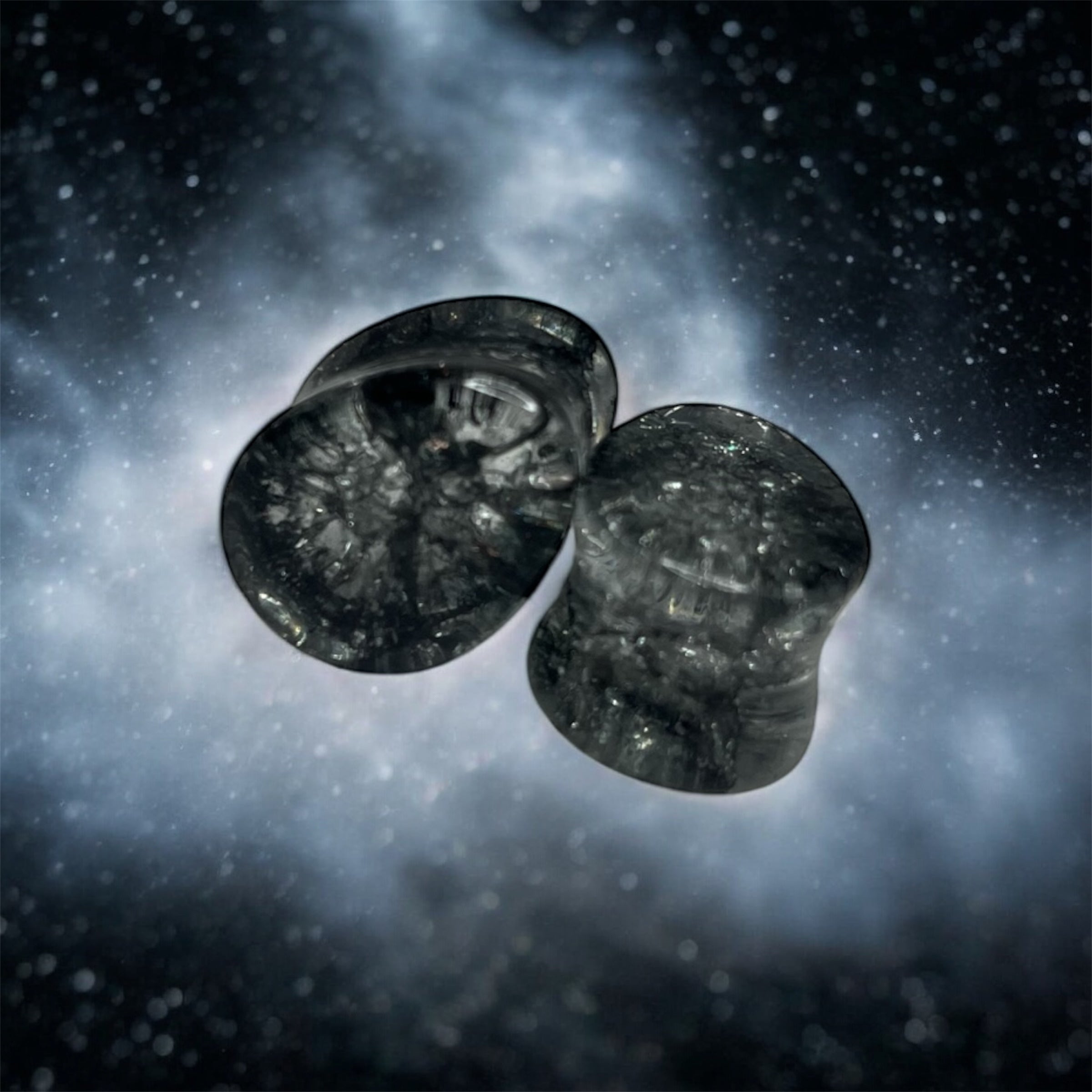 Tear Drop Black Double Flared Shattered Glass Plug