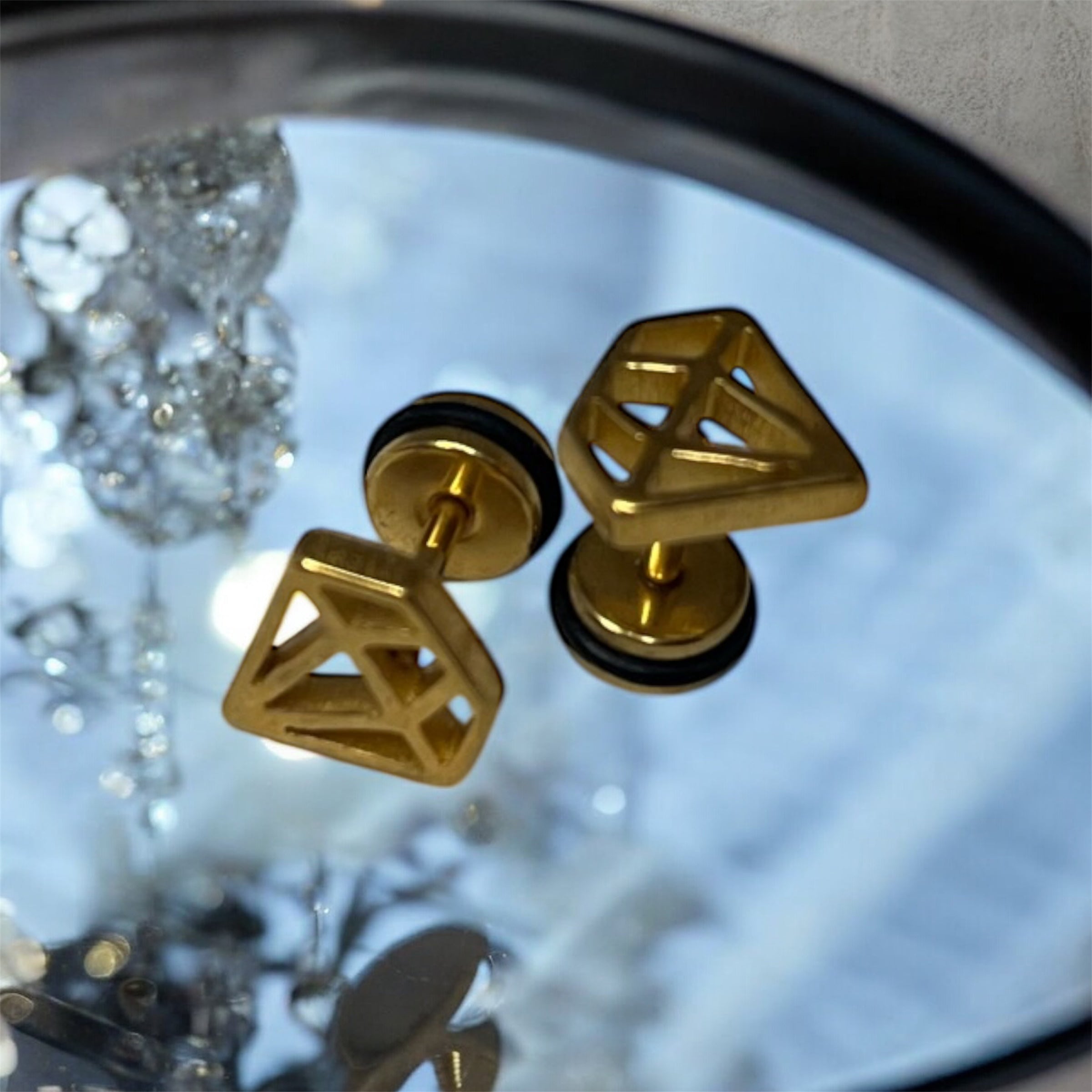 Surgical Steel Fake Plug With Inlay Diamond