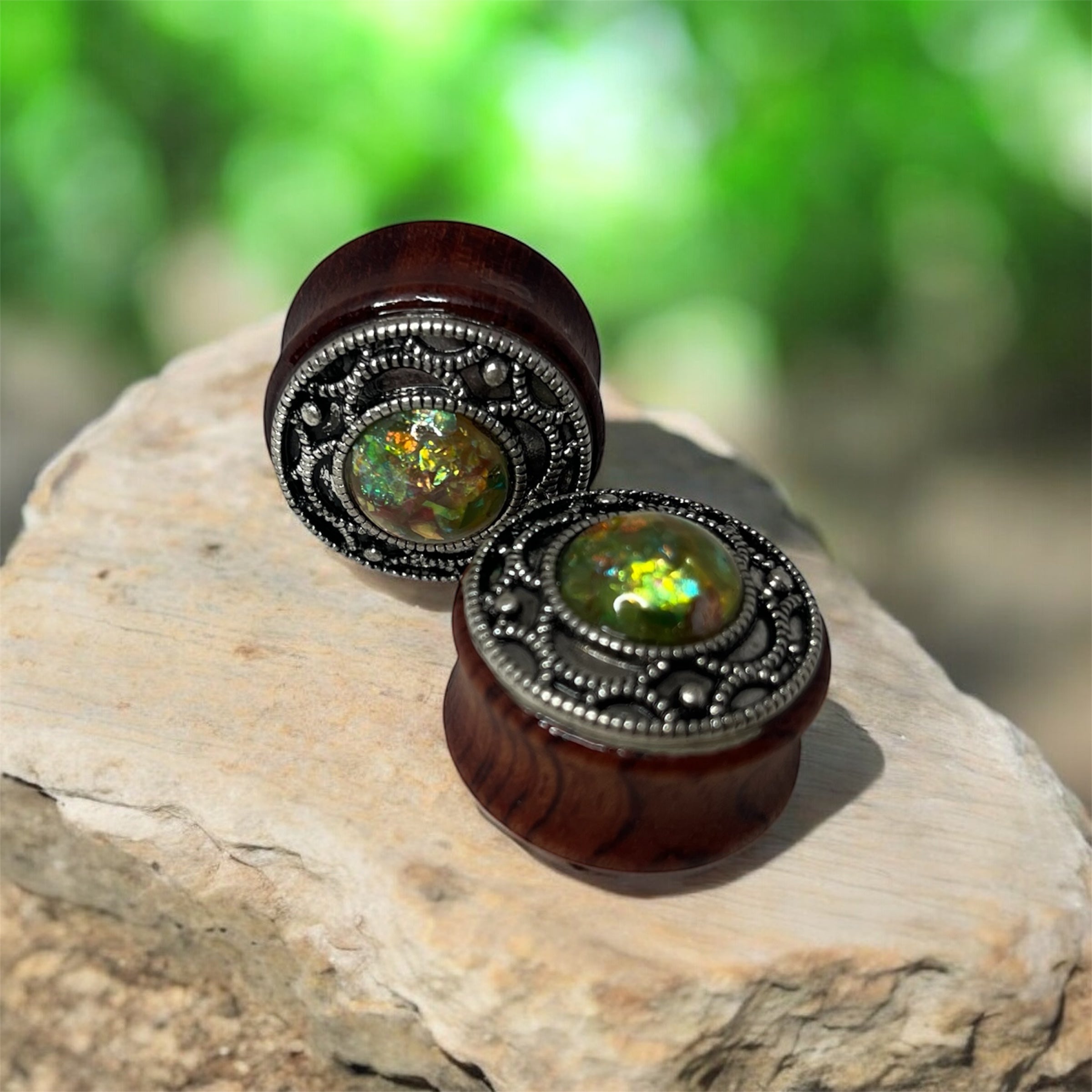 Antique Filigree Opal Center Ear gages double flarred