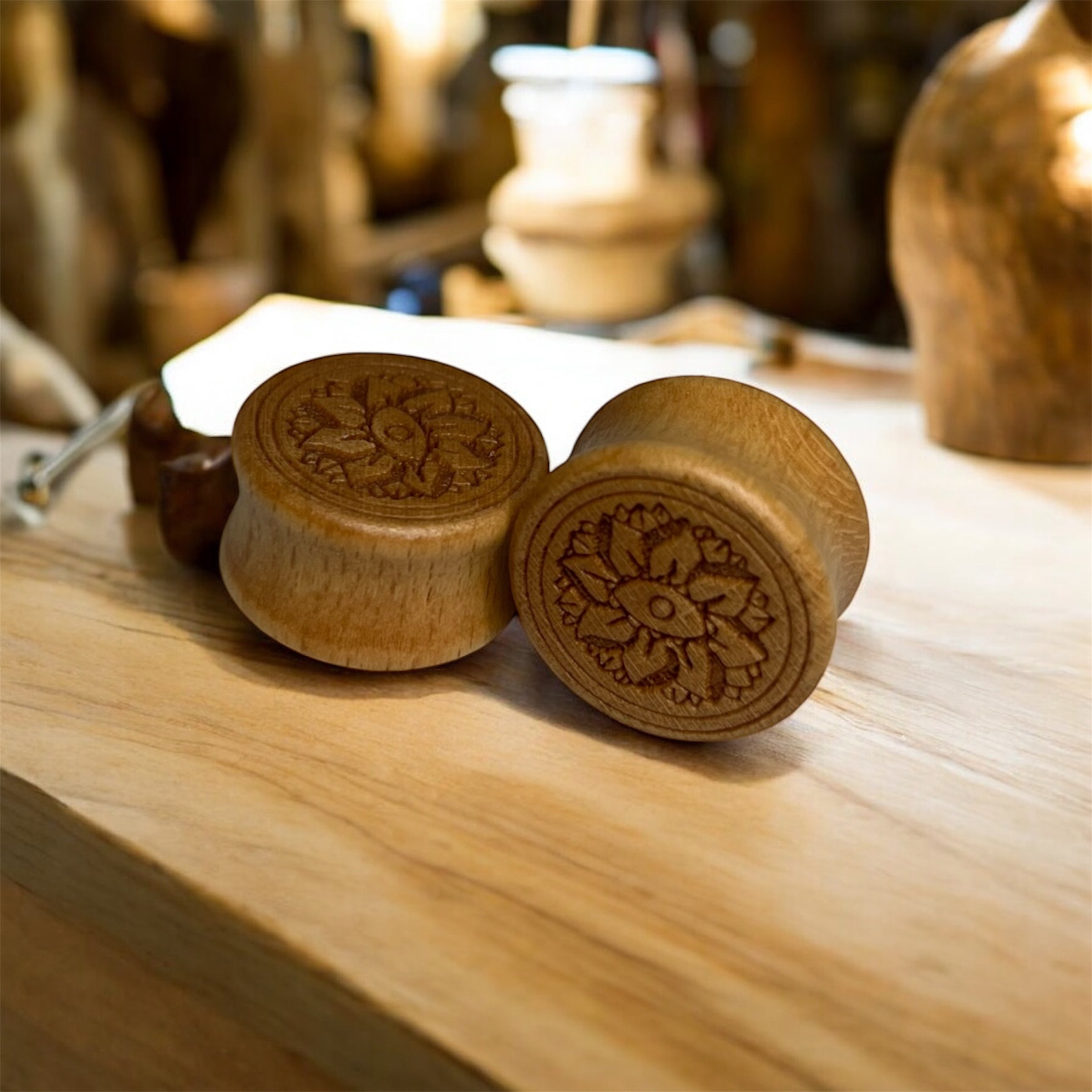 Lotus Engraved Organic Wood Saddle Fit Plug