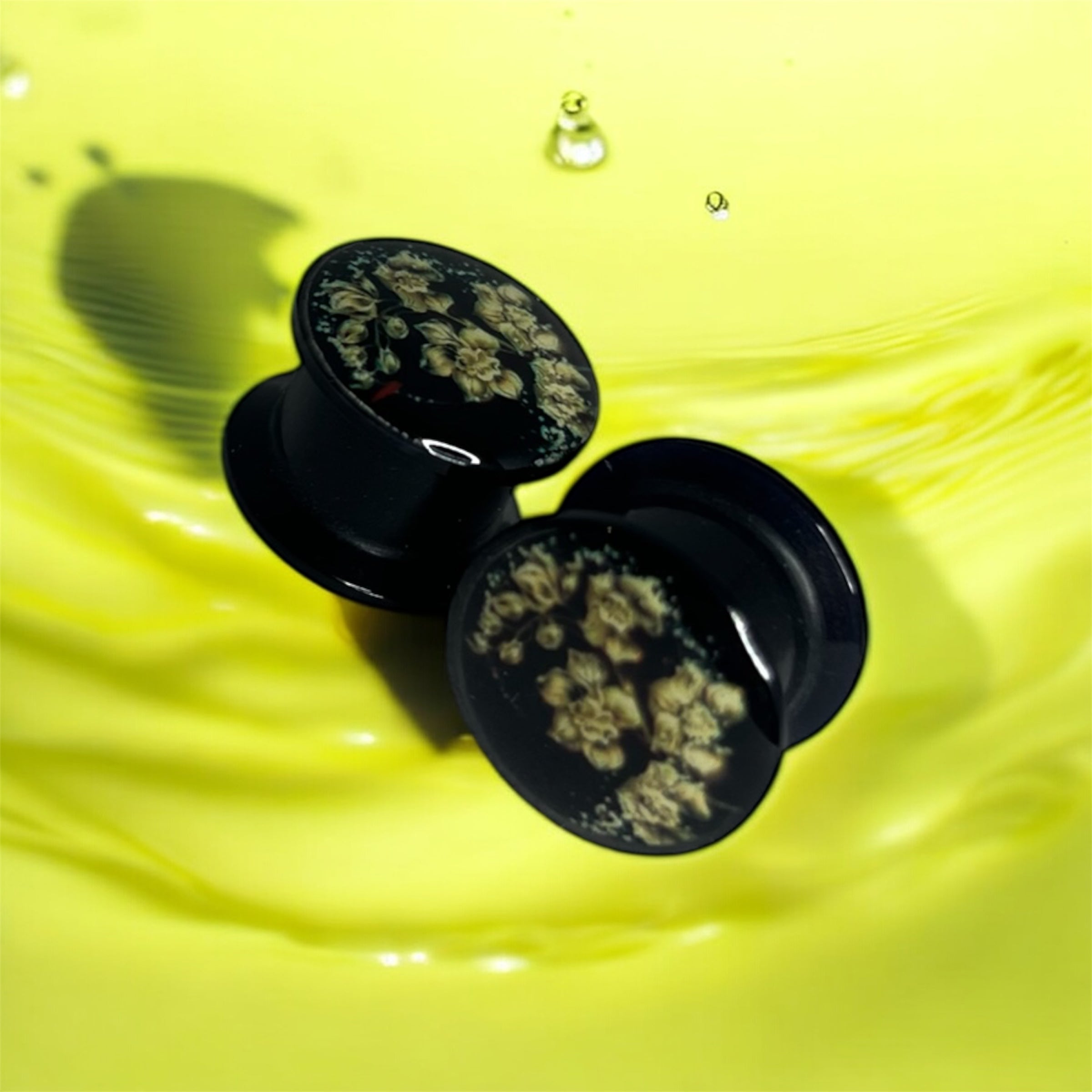 Golden Orchid Print Acrylic Screw Fit Plug