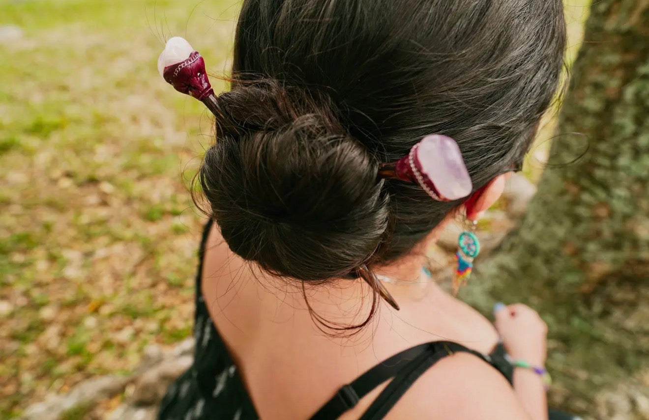 Natural Stone Wooden Hair Picks